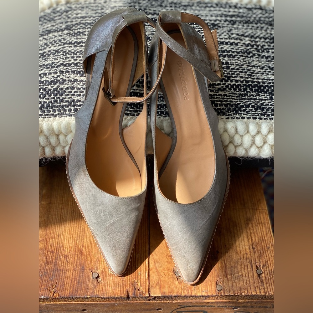 Sundance Fayette Dress Shoes - Taupe / Metallic - Removable Ankle Straps - EUC!